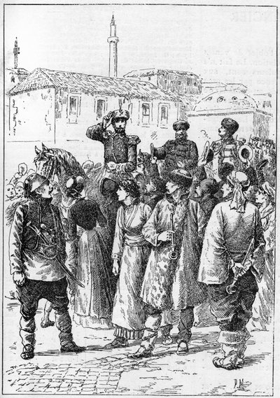 Alexander von Battenberg - Alexander I. von Bulgarien oder Alexander von Battenberg (1857-1893) kommt in Philippopoli an, um die Vereinigung von Rumänien und Bulgarien zu verkünden, In „Die illustre Welt“ von French School
