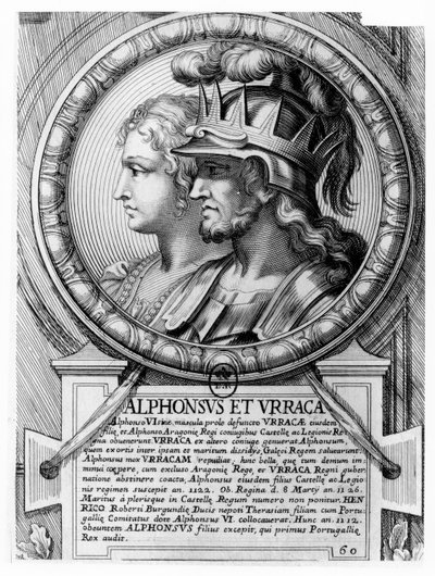 Alfonso I, der Kämpfer, und Urraca (Gravur) von French School