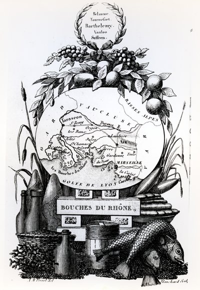Allegorische Karte des Departements Bouches-du-Rhône, ca. 1830 von French School