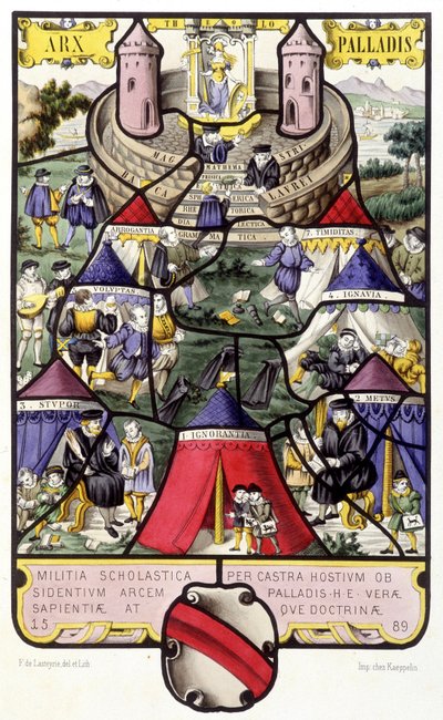Allegorie der Universität. Faksimile eines mittelalterlichen Glasfensters in „Histoire de la peinture sur verre“ von Ferdinand de Lasteyrie von French School