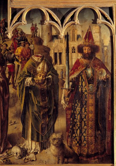 Altarbild des Parlaments von Paris: Detail des rechten Teils, der den christlichen Märtyrer Saint Denis von Paris darstellt von French School
