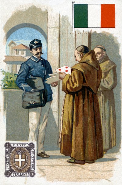 Ein italienischer Postbote, der Post zustellt, späte 19. Jahrhundert von French School