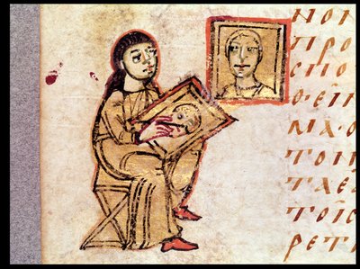 Ein Künstler kopiert ein Gemälde, aus Sacra Parallela von St. Johannes Damascenus (gest. ca. 754) von French School