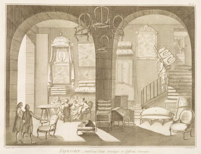 Eine Polsterwerkstatt, aus der Encyclopedie des Sciences et Metiers von Denis Diderot (1713-84) veröffentlicht ca. 1770 von French School