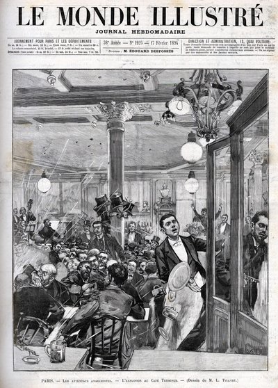 Anarchistische Angriffe in Paris im Februar 1894. Die Explosion im Terminus Café. „Die illustrierte Welt“ vom 17. Februar von French School