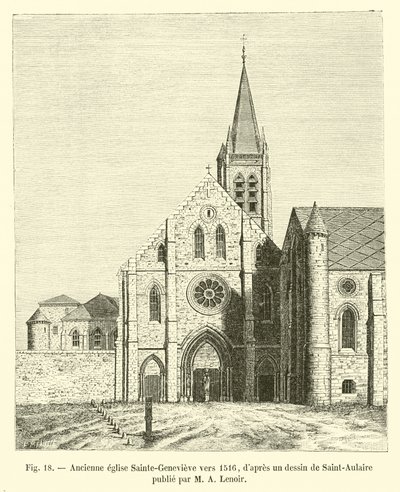 Alte Kirche Sainte-Geneviève um 1516, nach einer Zeichnung von Saint-Aulaire, veröffentlicht von M. A. Lenoir von French School