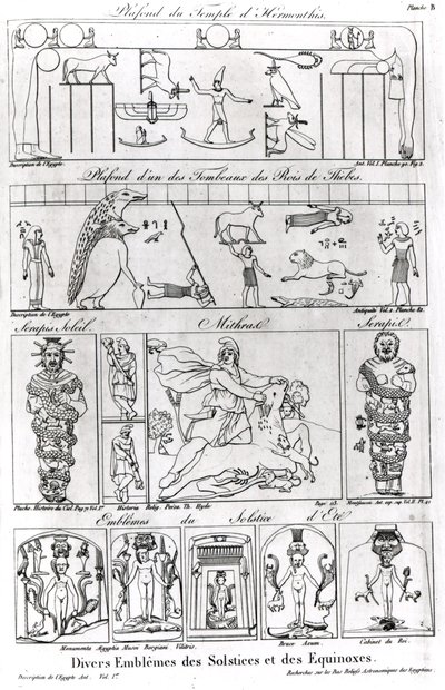 Antike ägyptische und persische religiöse und astronomische Illustrationen und Symbole von French School