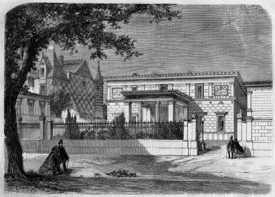 Antike Architektur: Blick auf die Fassade des pompejanischen Hauses des „Prince Napoleon“ (1822-1891), gebaut von Architekt Alfred Normand. Paris, Rue Montaigne. von French School