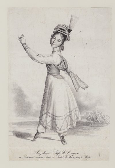 Angelique St Romain Mees im Kosakenkostüm für das Ballett La Francaise et le Raja von French School