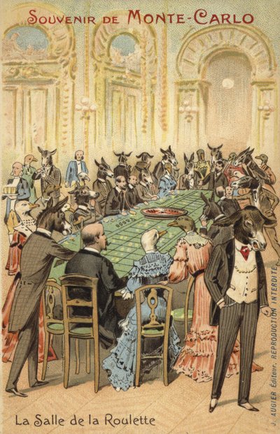 Anthropomorphe Illustration der Torheiten des Casinos in Monte Carlo von French School