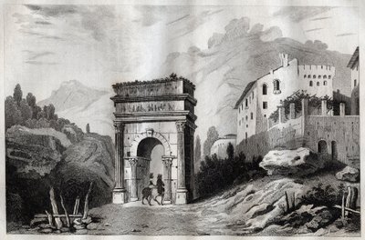 Bogen des Augustus (Susa) - Gravur aus „Italy Picturesque - Historical and Descriptive Painting of Italy“ von M. de Norvins, Ch. Nodier 1834-1836. von French School