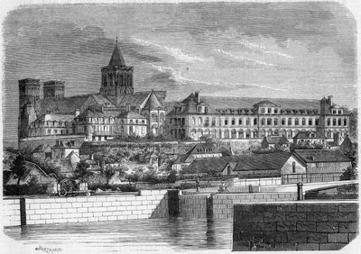 Architektur: Ansicht der Abtei aux Dames (um 1060) und der Kirche der Heiligen Dreifaltigkeit (romanischer Stil). Caen, Calvados (14) von French School