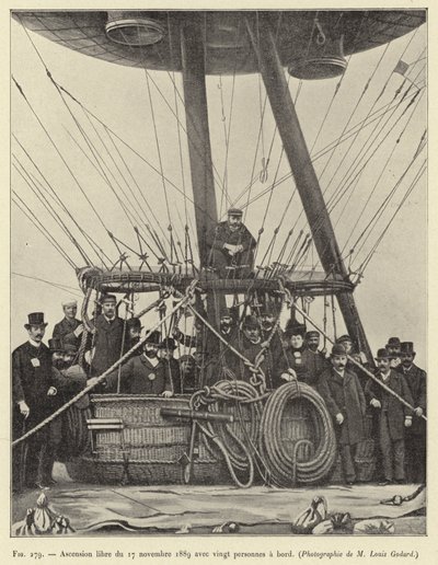 Freier Aufstieg am 17. November 1889 mit zwanzig Personen an Bord von French School