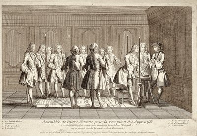 Versammlung der Freimaurer zur Aufnahme von Lehrlingen (Gravur) von French School