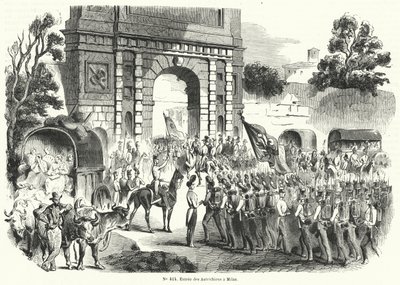 Österreichische Truppen betreten Mailand, Italien, 6. August 1848 (Stich) von French School