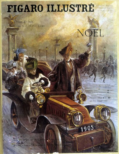 Automobil Dion-Bouton 1905 und Mäntel und Pelze Grunwaldt - in „Le Figaro Illustré“, Dez 1904 von French School
