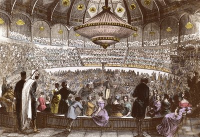 Berlioz dirigiert sein Konzert am 19. Januar 1845 im Cirque Olympique in Paris - Hector Berlioz (1803-1869) im Saal des Olympischen Zirkus der Champs-Élysées in Paris von French School