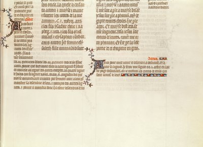 Unterseite einer Seite ohne Miniatur, aus der Bibel von Jean de Sy, ca. 1355 von French School