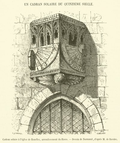 Sonnenuhr an der Kirche von Rouelles, Bezirk Le Havre (Stich) von French School