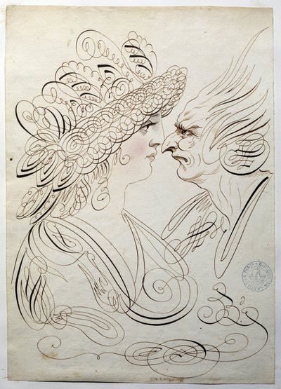 Kalligraphie: Profilporträts um 1780 von Bernard de Paris von French School
