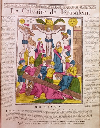 Kalvarienberg in Jerusalem, veröffentlicht von La Fabrique de Desfeuilles, Nancy (Farbstich) von French School