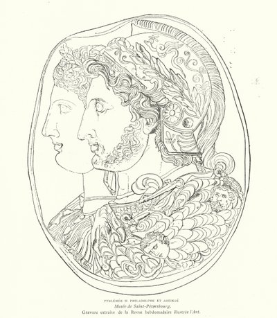 Kamee des altägyptischen Pharaos Ptolemaios Philadelphos und seiner Frau Arsinoe, 3. Jahrhundert v. Chr. (Gravur) von French School