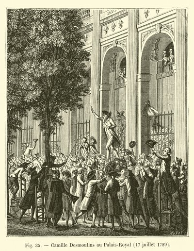 Camille Desmoulins im Palais-Royal, 17. Juli 1789 von French School