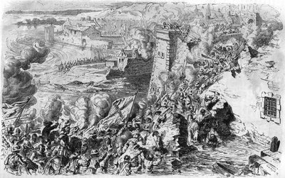 Eroberung von Lagny durch Farnese im Jahr 1590, nach einer alten Gravur. In „Histoire Populaire de la France“, ca. 1885. Gravur. von French School