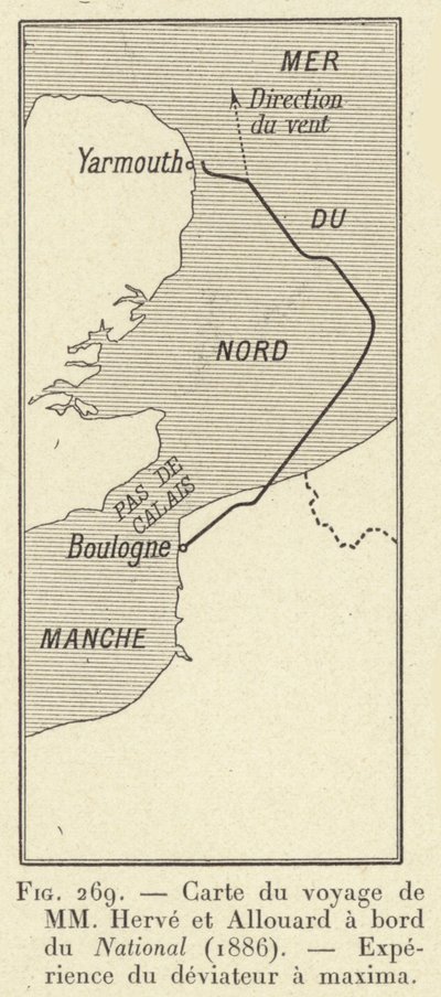 Karte der Reise von MM Herve und Allouard an Bord der National (1886), Experiment des Maximalabweichers von French School