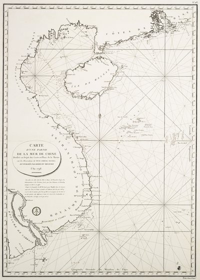 Karte eines Teils des Chinesischen Meeres, erstellt im Depot des Karten- und Planarchivs der Marine, basierend auf den Beobachtungen von Vizeadmiral Rosili, veröffentlicht im Jahr 1798 von French School