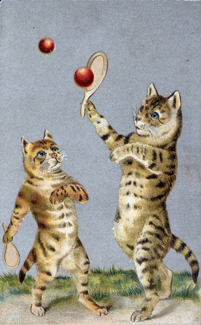 Katzen spielen Tennis - Postkarte Anfang 20. Jahrhundert von French School