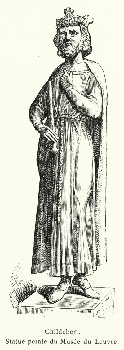 Childebert, bemalte Statue im Louvre-Museum (Gravur) von French School