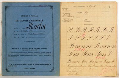 Übungsheft eines Kindes aus der Schule in Epineuil, 1892 von French School