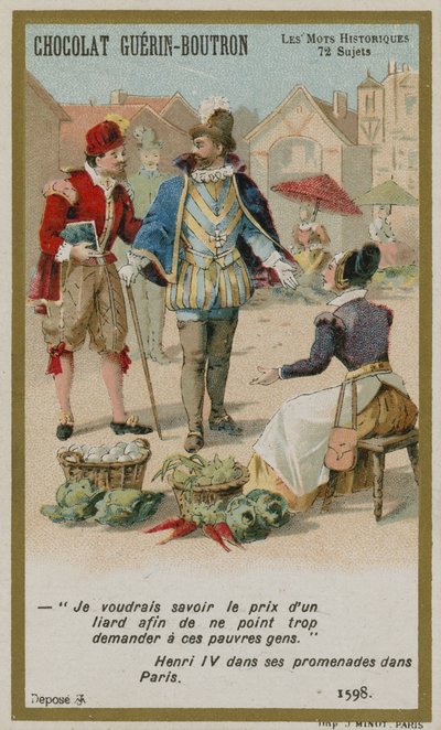Chocolat Guerin-Boutron Handelskarte, Serie Historische Worte von French School