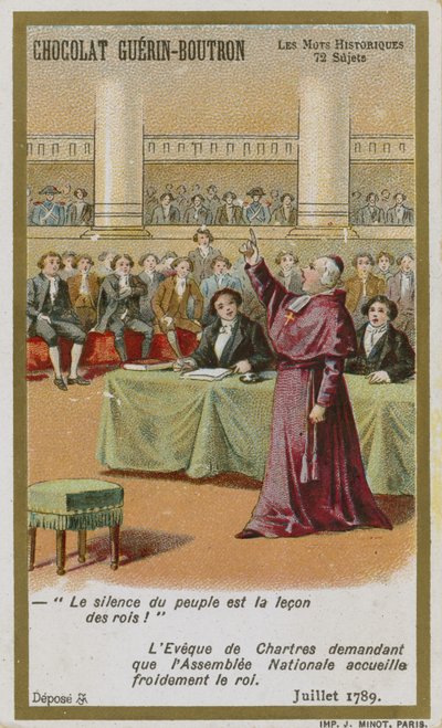 Chocolat Guerin-Boutron Handelskarte, Serie Historische Worte von French School