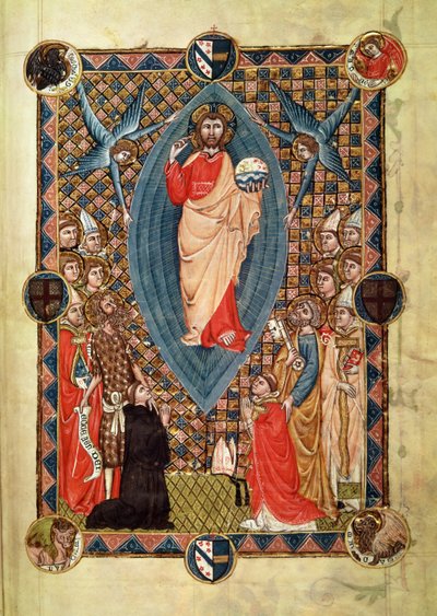 Christus in Majestät mit Heiligen, aus dem Pontifikale von Bischof Pierre de la Jugie, 1350 von French School