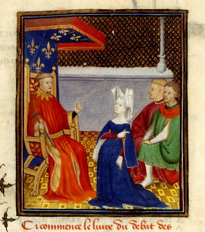 Christine spricht zu Louis d’Orléans, MS Harley 4431, f.58v, Frankreich, ca. 1410-14 von French School