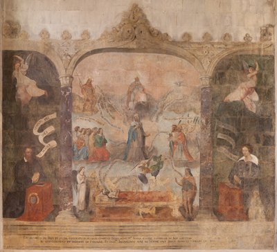 Kirche (Eglise Saint-Jean-Baptiste). Innenraum. Kapelle Saint-Fursy. Wandmalereien. Die Verherrlichung Mariens (Fresko genannt der gute Tod). Anfang 17. Jahrhundert. von French School