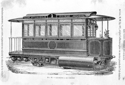Druckluft-Straßenbahn-Lokomotive - in „Die neuen Eroberungen der Wissenschaft“ von Louis Figuier von French School