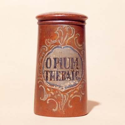 Behälter für Thebaischen Opium (bemaltes Holz) von French School