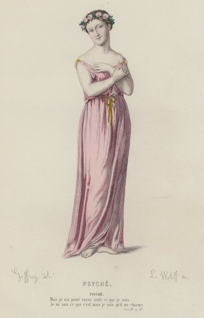 Corneille, Psyche, Akt III, Szene III (farbiger Stich) von French School