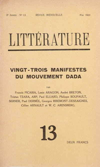 Titelbild der Literaturzeitschrift Litterature, Mai 1920 von French School