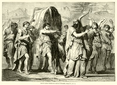 David bringt die Lade aus dem Haus Abinadabs (Gravur) von French School