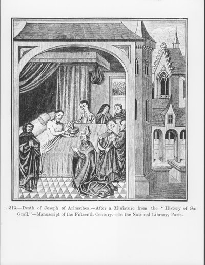 Tod von Joseph von Arimathäa, aus der Geschichte des Heiligen Grals, Illustration aus Wissenschaft und Literatur im Mittelalter und in der Renaissance, geschrieben und graviert von Paul Lacroix, 1878 von French School