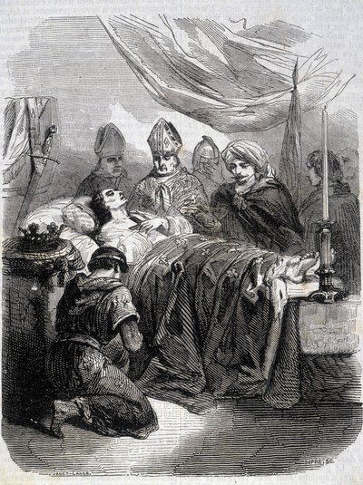 Tod von Saint Louis in Palästina im Jahr 1270 - in „Histoire de France“ von L.-P. Anquetil von French School