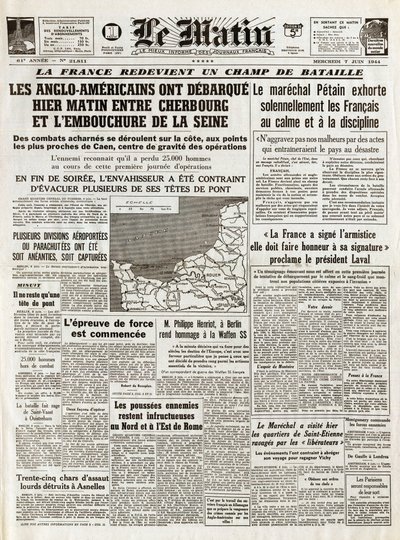 Landung in der Normandie Juni 1944 - Landung in der Normandie am 6. Juni 1944 (D-Day) - Am Morgen des Donnerstag, 7. Juni 1944, verließen die Anglo-Amerikaner gestern Morgen zwischen Cherbourg und der Mündung der Seine von French School