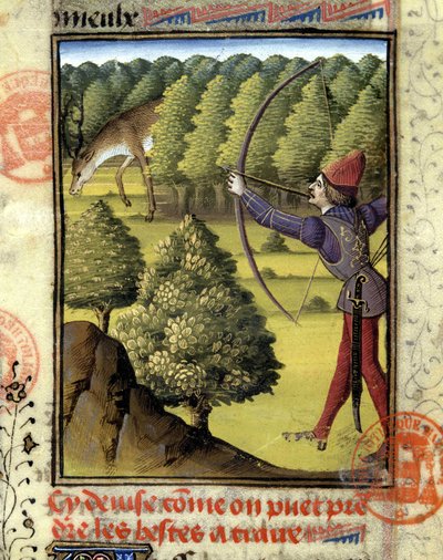 Hirschjagd - aus „Hunting book of Gaston Phoebus, Count of Foix, Lord of Béarn“ von French School