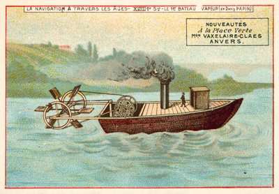 Denis Papins erstes dampfbetriebenes Boot von French School