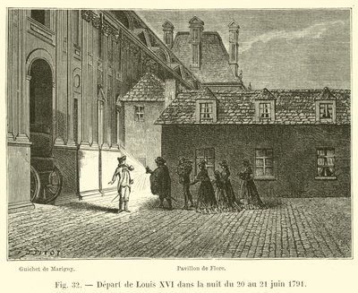 Abreise von Ludwig XVI. in der Nacht vom 20. auf den 21. Juni 1791 von French School