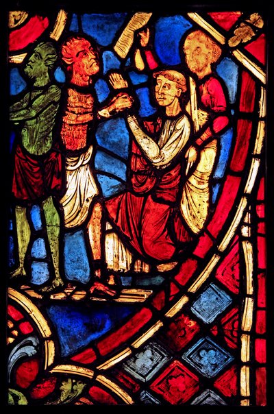 Theophilus schließt einen Pakt mit einem Teufel aus der Kirche von Varennes-Jarcy (ursprünglich aus der Abtei de Gercy?) von French School